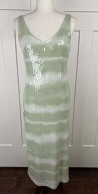 Caroline Constas Sequin Midi Dress M Sage Green Tie Dye Sheath Column Cocktail